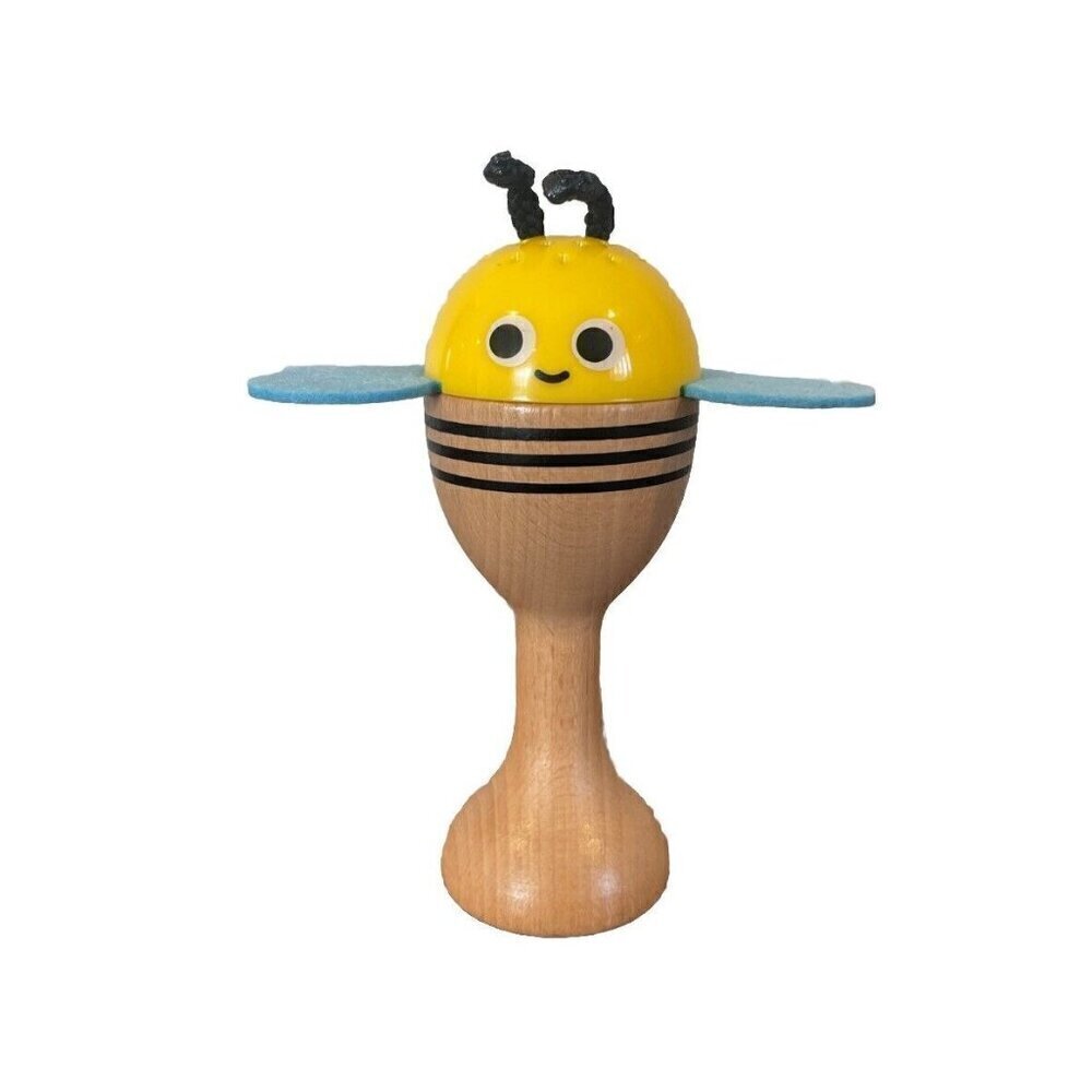 Wooden Rattle Bumble Bee Infant Brown Yellow Hand Shaker montessori